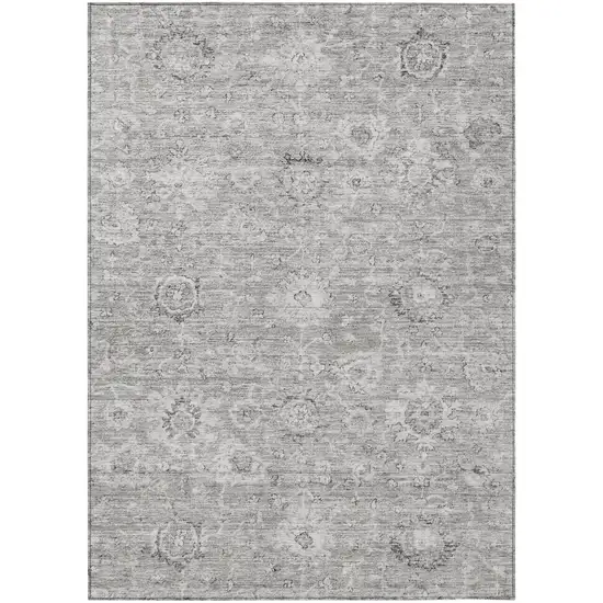 Gray And Silver Damask Washable Indoor Outdoor Area Rug Photo 2