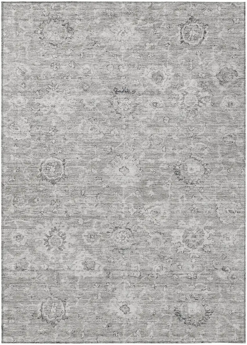 Gray And Silver Damask Washable Indoor Outdoor Area Rug Photo 2