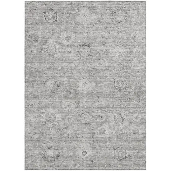 Gray And Silver Damask Washable Indoor Outdoor Area Rug Photo 6