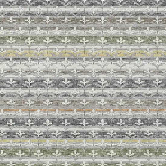 Gray And Silver Damask Washable Indoor Outdoor Area Rug Photo 2