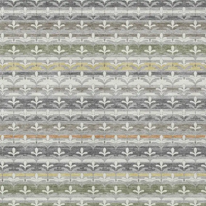 Gray And Silver Damask Washable Indoor Outdoor Area Rug Photo 2
