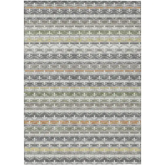 Gray And Silver Damask Washable Indoor Outdoor Area Rug Photo 1