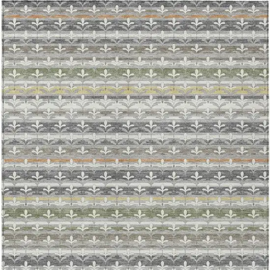 Gray And Silver Damask Washable Indoor Outdoor Area Rug Photo 3