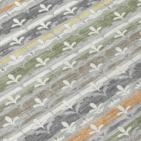 Gray And Silver Damask Washable Indoor Outdoor Area Rug Photo 9