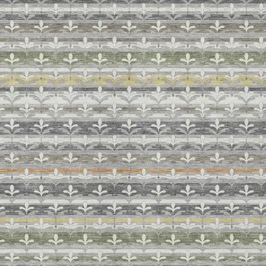 Gray And Silver Damask Washable Indoor Outdoor Area Rug Photo 2