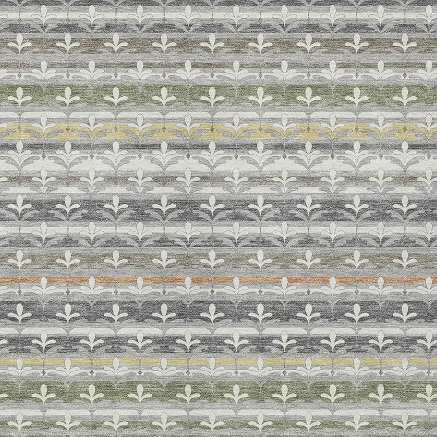 Gray And Silver Damask Washable Indoor Outdoor Area Rug Photo 2