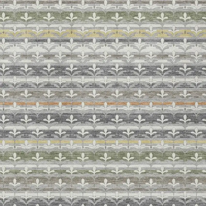 Gray And Silver Damask Washable Indoor Outdoor Area Rug Photo 2