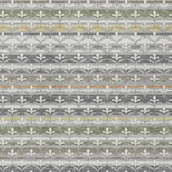Gray And Silver Damask Washable Indoor Outdoor Area Rug Photo 2