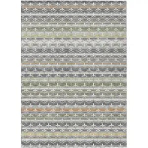 Photo of Gray And Silver Damask Washable Indoor Outdoor Area Rug