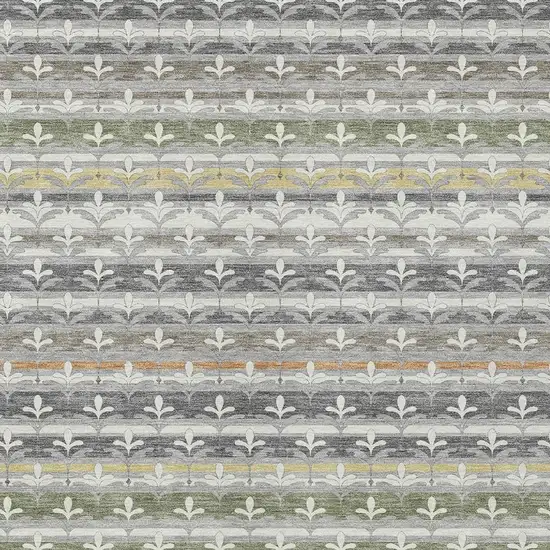 Gray And Silver Damask Washable Indoor Outdoor Area Rug Photo 2