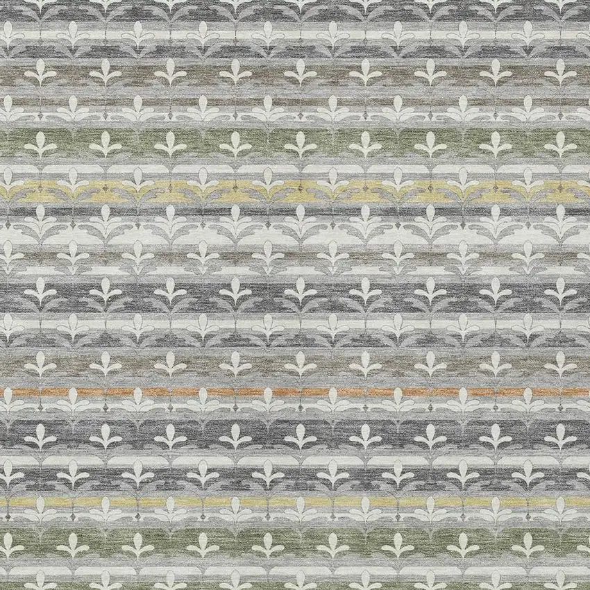 Gray And Silver Damask Washable Indoor Outdoor Area Rug Photo 2