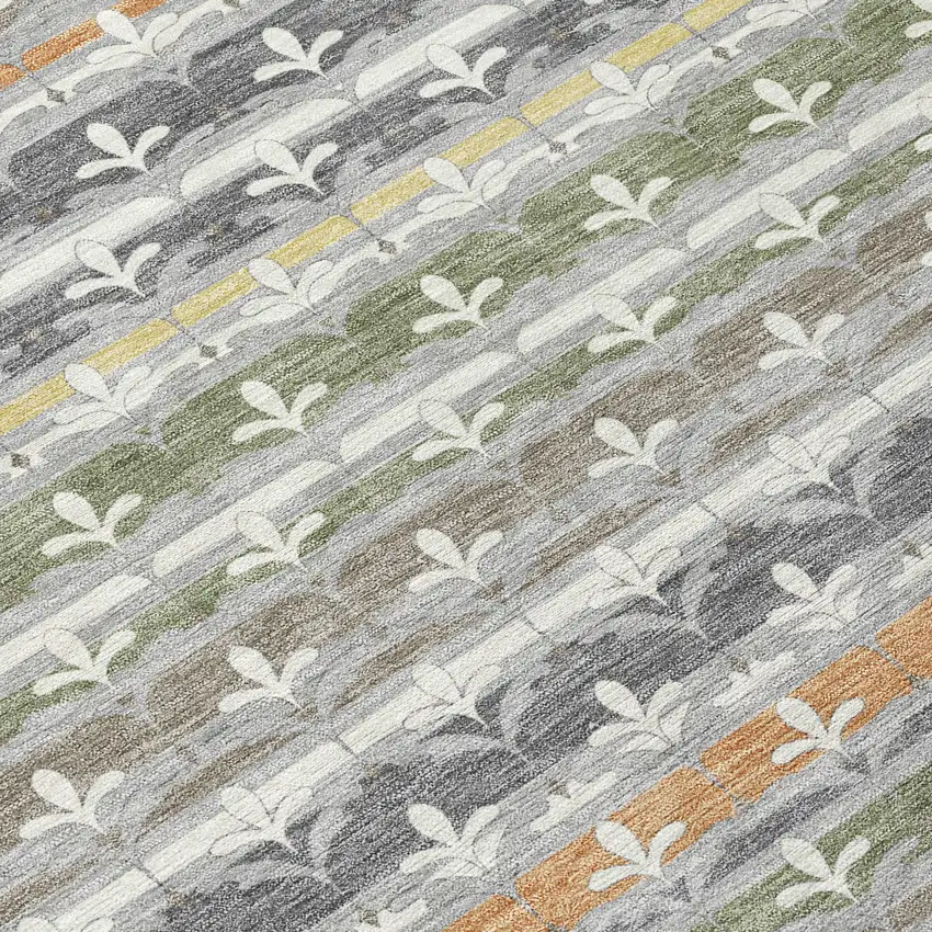 Gray And Silver Damask Washable Indoor Outdoor Area Rug Photo 9