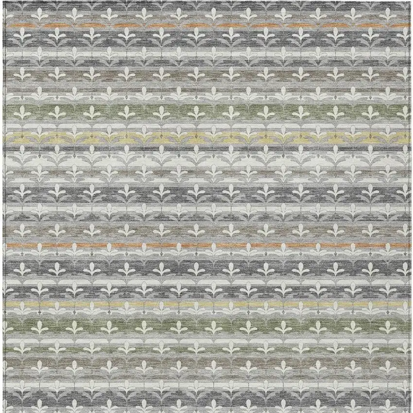 Gray And Silver Damask Washable Indoor Outdoor Area Rug Photo 3