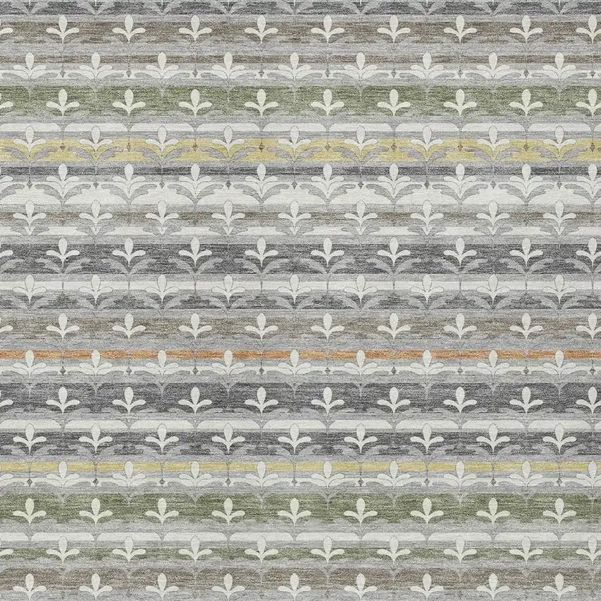 Gray And Silver Damask Washable Indoor Outdoor Area Rug Photo 2