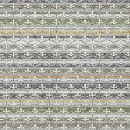 Gray And Silver Damask Washable Indoor Outdoor Area Rug Photo 2
