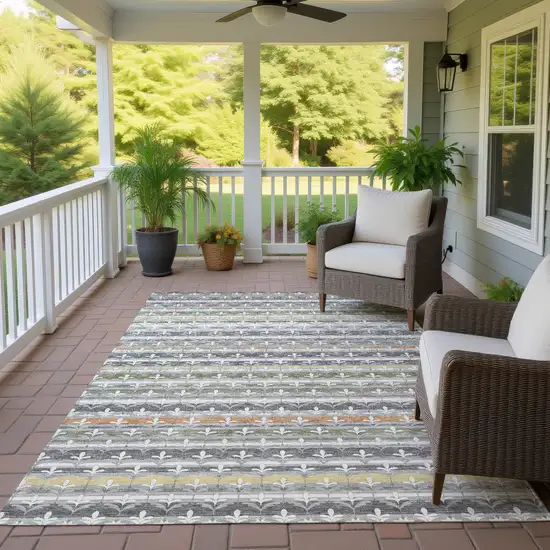 Gray And Silver Damask Washable Indoor Outdoor Area Rug Photo 4