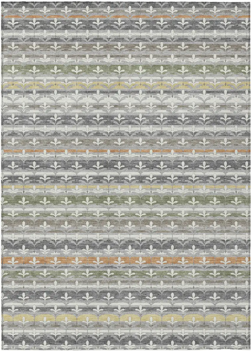 Gray And Silver Damask Washable Indoor Outdoor Area Rug Photo 1