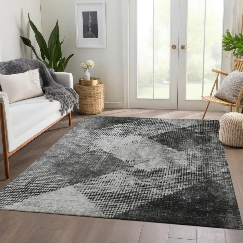 Gray And Silver Diamond Washable Area Rug With UV Protection Photo 4