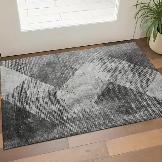 Gray And Silver Diamond Washable Area Rug With UV Protection Photo 1