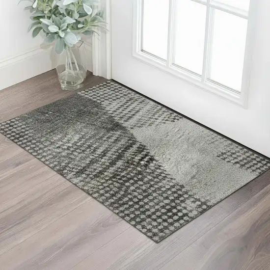 Gray And Silver Diamond Washable Area Rug With UV Protection Photo 2