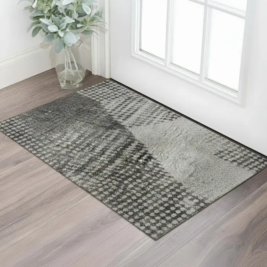 Gray And Silver Diamond Washable Area Rug With UV Protection Photo 2
