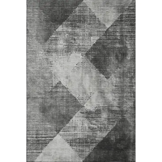 Gray And Silver Diamond Washable Area Rug With UV Protection Photo 4
