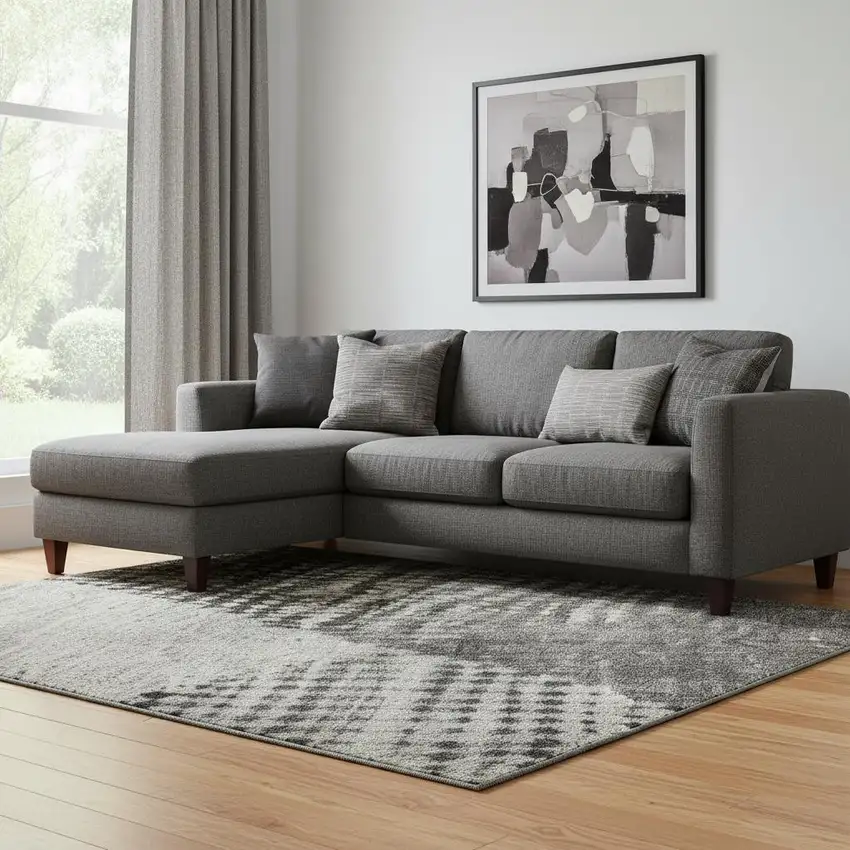 Gray And Silver Diamond Washable Area Rug With UV Protection Photo 2