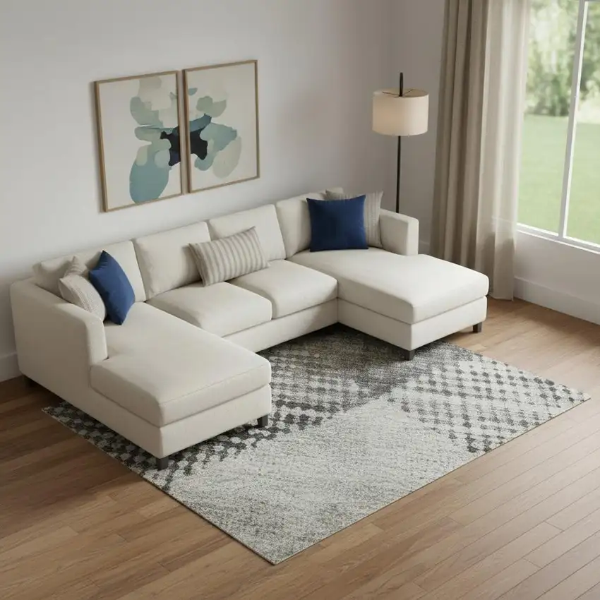 Gray And Silver Diamond Washable Area Rug With UV Protection Photo 2