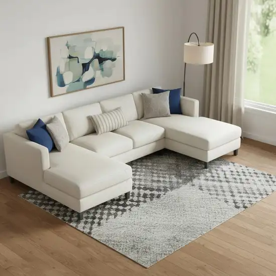 Gray And Silver Diamond Washable Area Rug With UV Protection Photo 2