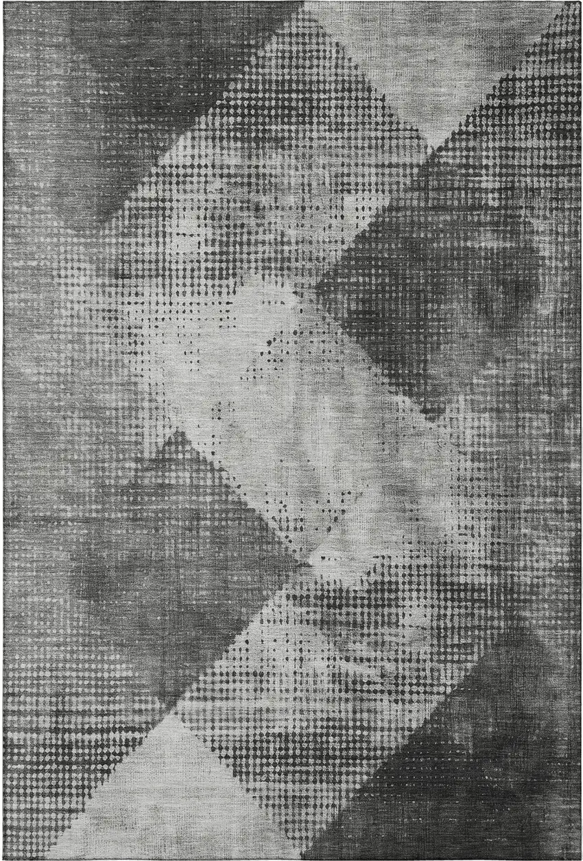 Gray And Silver Diamond Washable Area Rug With UV Protection Photo 5