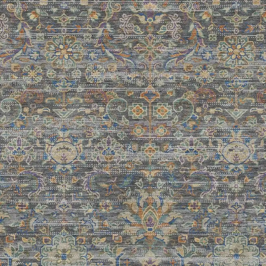 Gray And Silver Floral Medallion Washable Indoor Outdoor Area Rug Photo 3