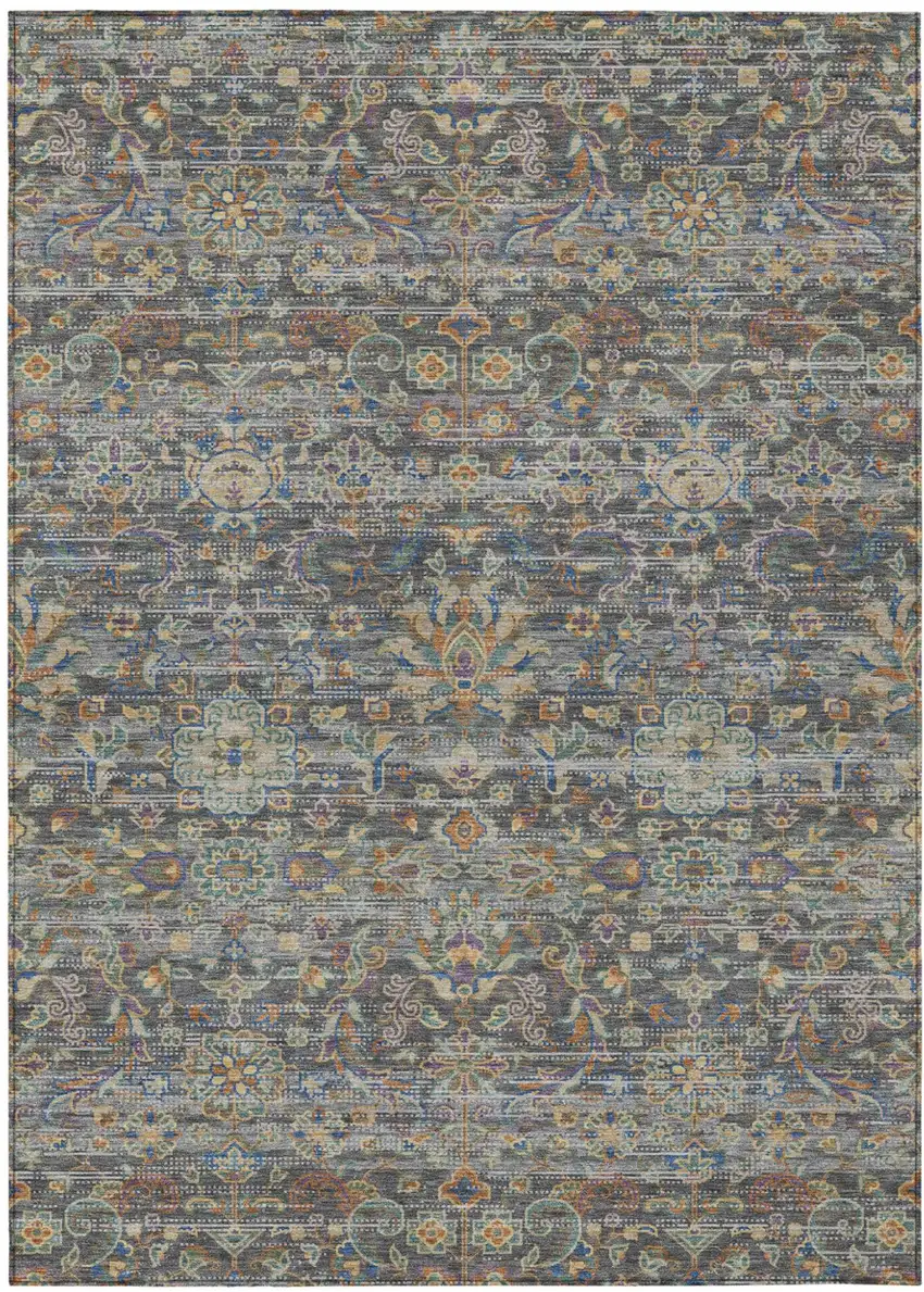 Gray And Silver Floral Medallion Washable Indoor Outdoor Area Rug Photo 2