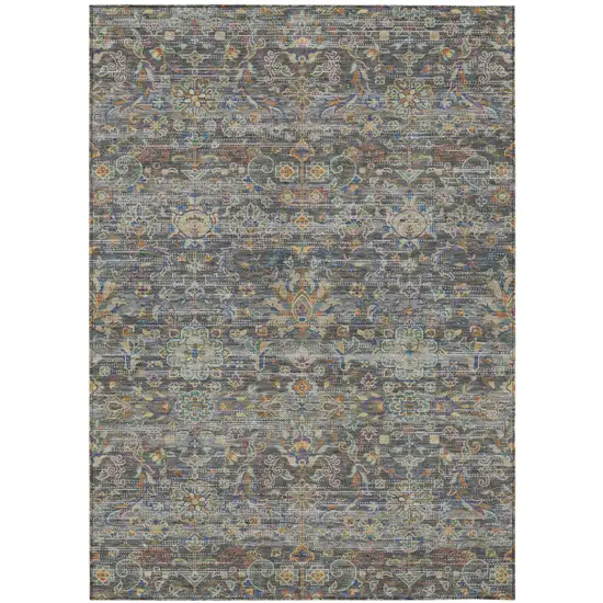 Gray And Silver Floral Medallion Washable Indoor Outdoor Area Rug Photo 2