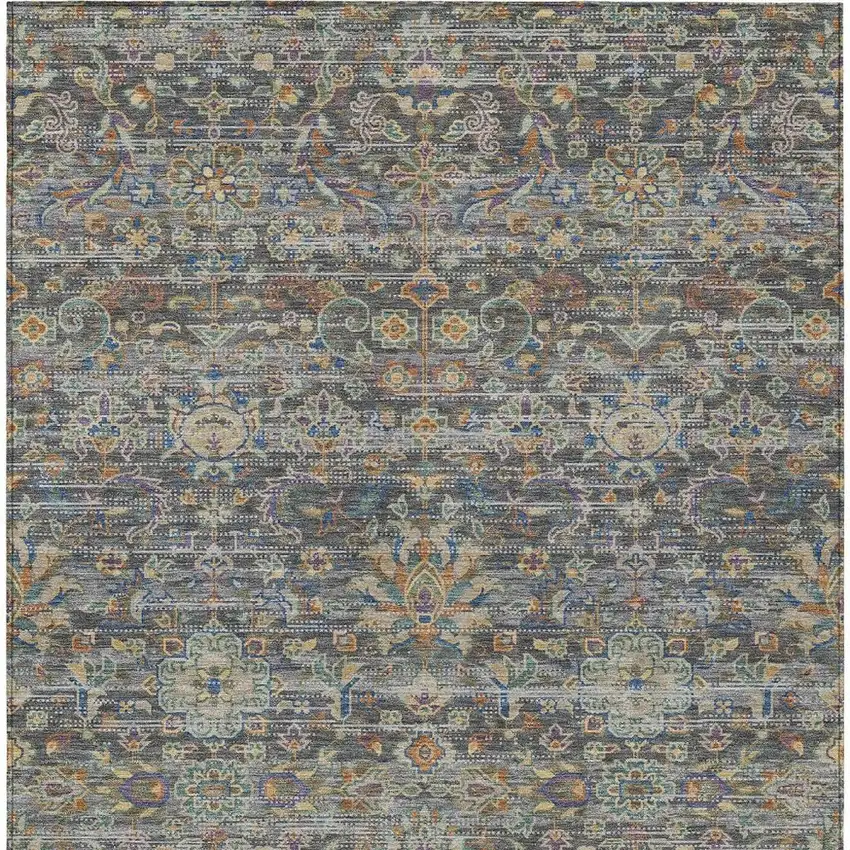 Gray And Silver Floral Medallion Washable Indoor Outdoor Area Rug Photo 4