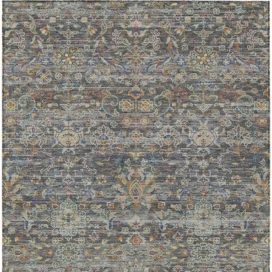 Gray And Silver Floral Medallion Washable Indoor Outdoor Area Rug Photo 4
