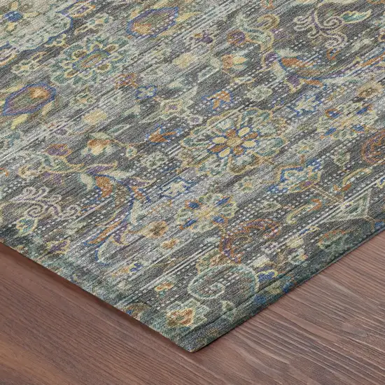 Gray And Silver Floral Medallion Washable Indoor Outdoor Area Rug Photo 5