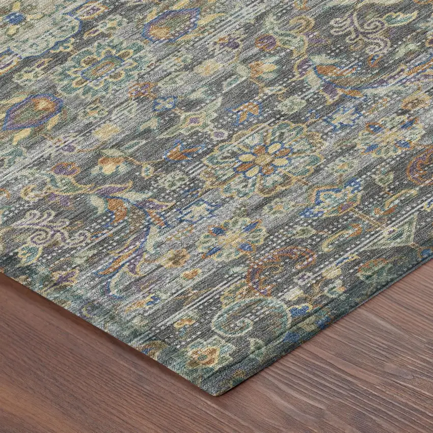 Gray And Silver Floral Medallion Washable Indoor Outdoor Area Rug Photo 5