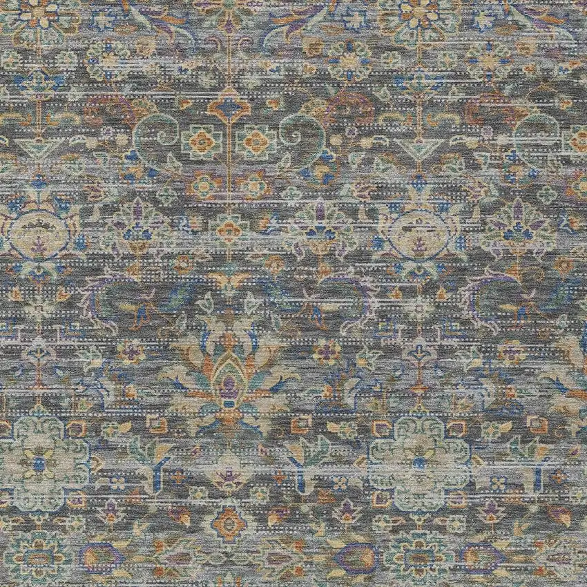 Gray And Silver Floral Medallion Washable Indoor Outdoor Area Rug Photo 3