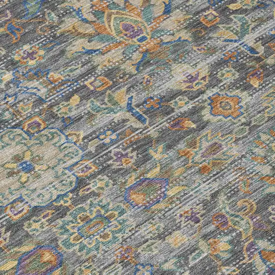 Gray And Silver Floral Medallion Washable Indoor Outdoor Area Rug Photo 6