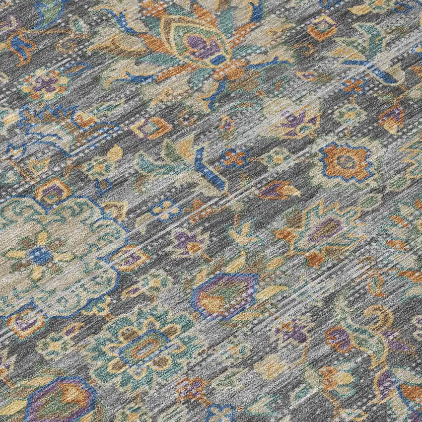 Gray And Silver Floral Medallion Washable Indoor Outdoor Area Rug Photo 6