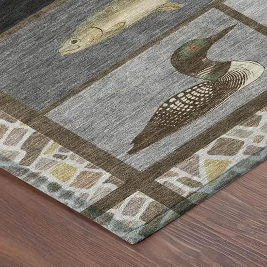 Gray And Silver Floral Medallion Washable Indoor Outdoor Area Rug Photo 4