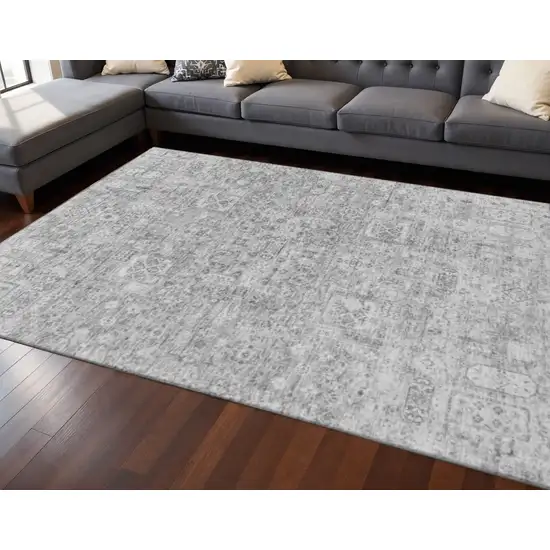 Gray And Silver Floral Washable Area Rug With UV Protection Photo 2