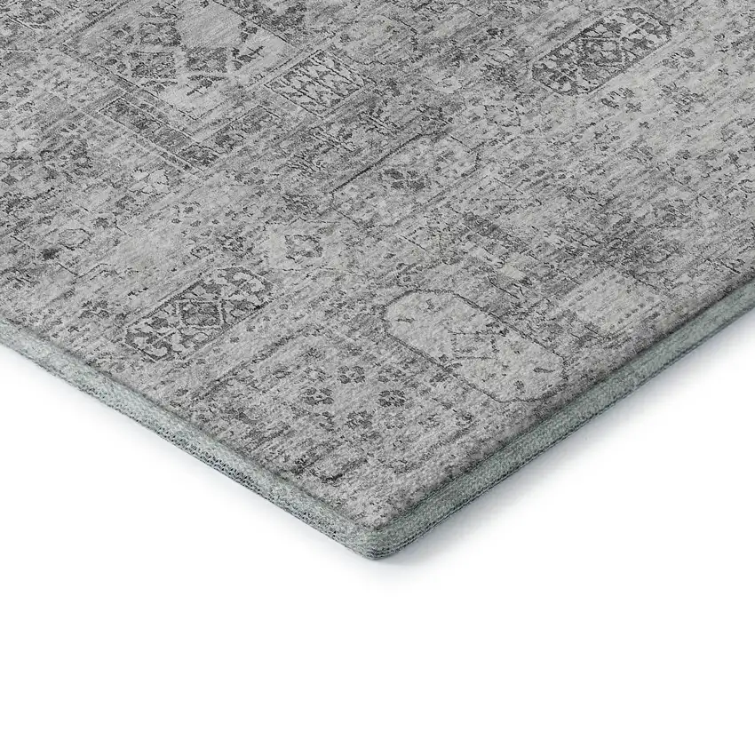Gray And Silver Floral Washable Area Rug With UV Protection Photo 8