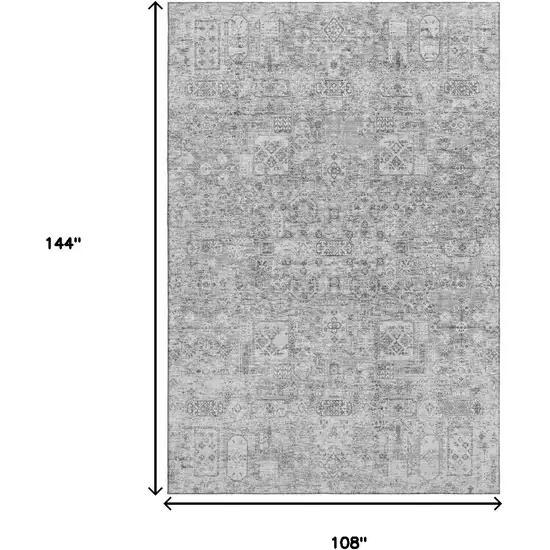 Gray And Silver Floral Washable Area Rug With UV Protection Photo 3