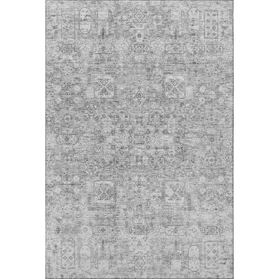 Gray And Silver Floral Washable Area Rug With UV Protection Photo 4