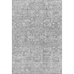 Photo of Gray And Silver Floral Washable Area Rug With UV Protection
