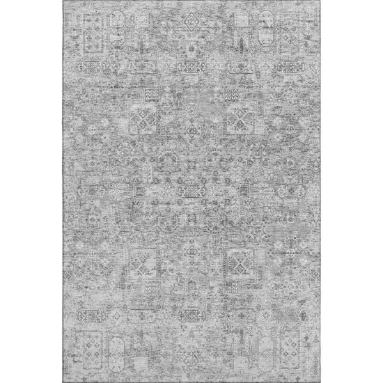 Gray And Silver Floral Washable Area Rug With UV Protection Photo 1