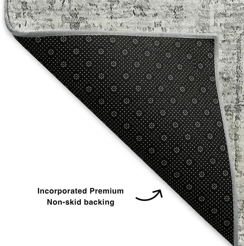 Gray And Silver Floral Washable Area Rug With UV Protection Photo 6