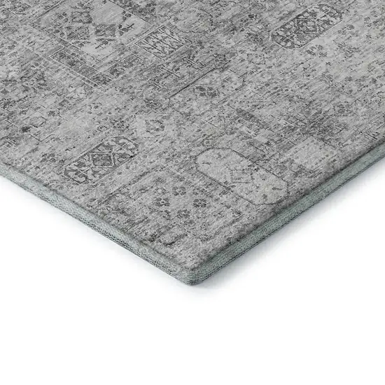 Gray And Silver Floral Washable Area Rug With UV Protection Photo 7