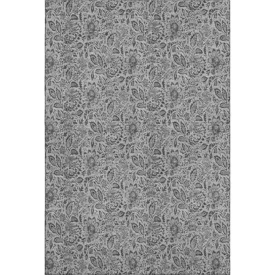 Gray And Silver Floral Washable Area Rug With UV Protection Photo 1